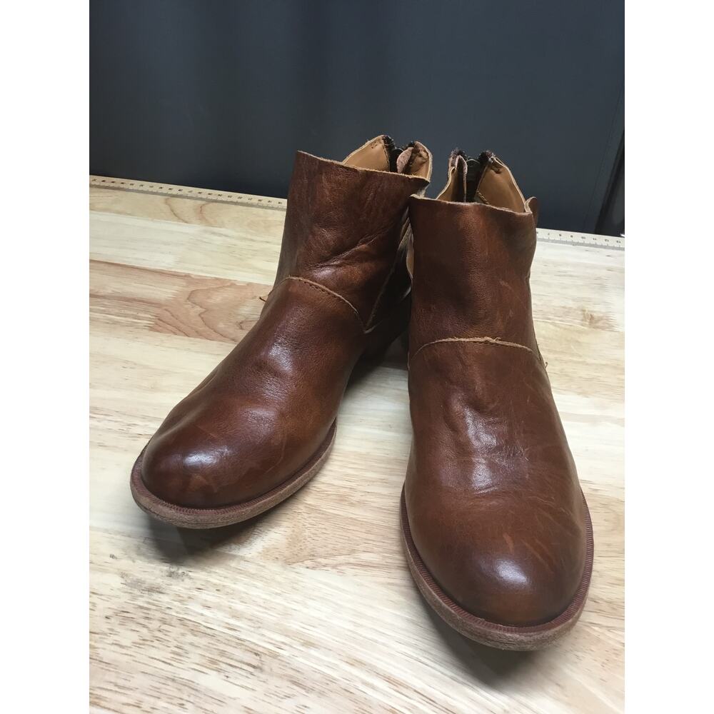 Kork Ease Ryder Ankle Boots Women 8 Brown Leather Back Zip Block Heel Almond Toe